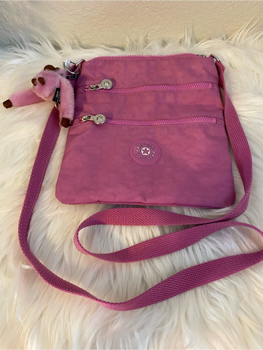 Kipling Pink Crossbody Bag with Monkey Keychain